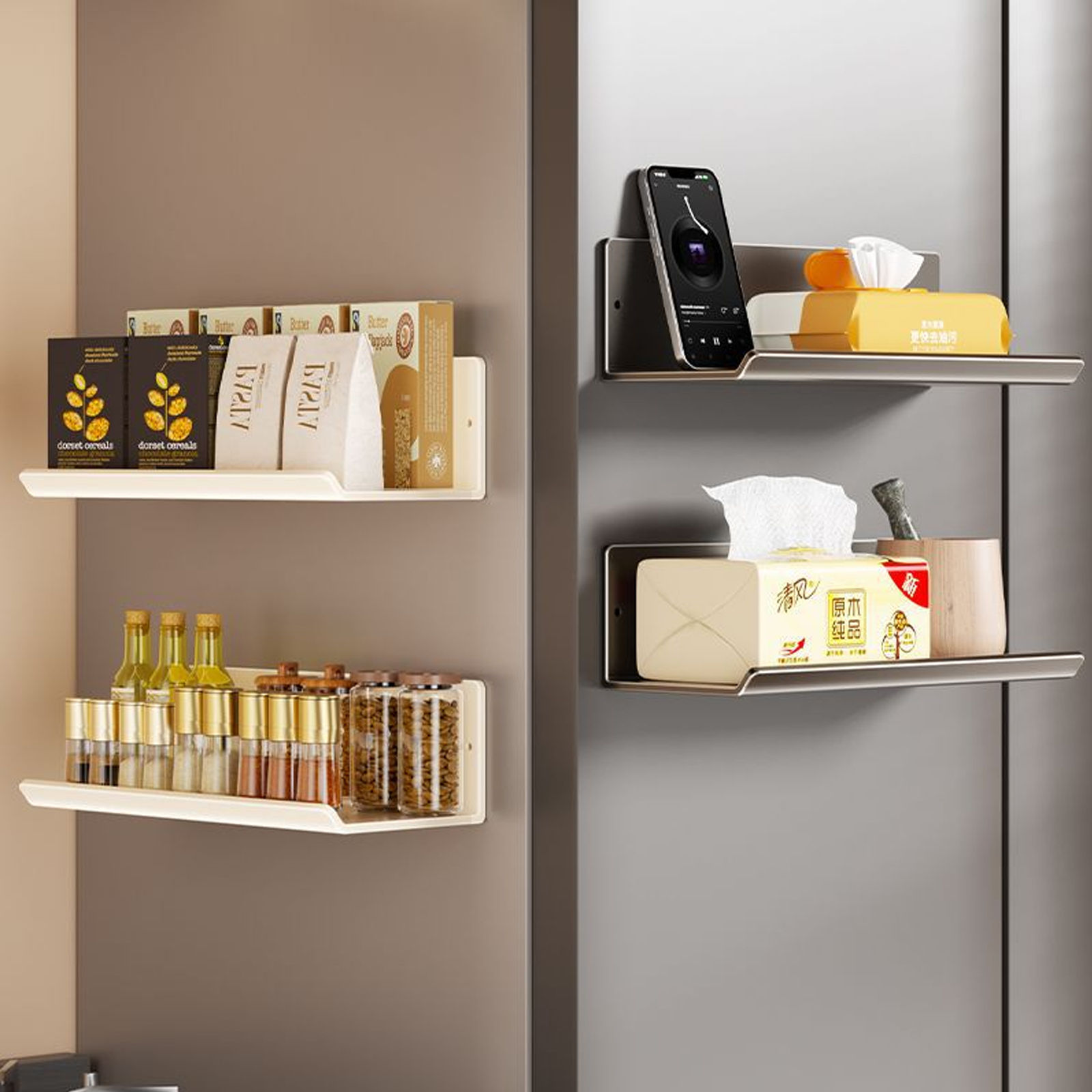 Magnetic Kitchen Refrigerator Storage Rack Without Punching Wall-mounted Condime