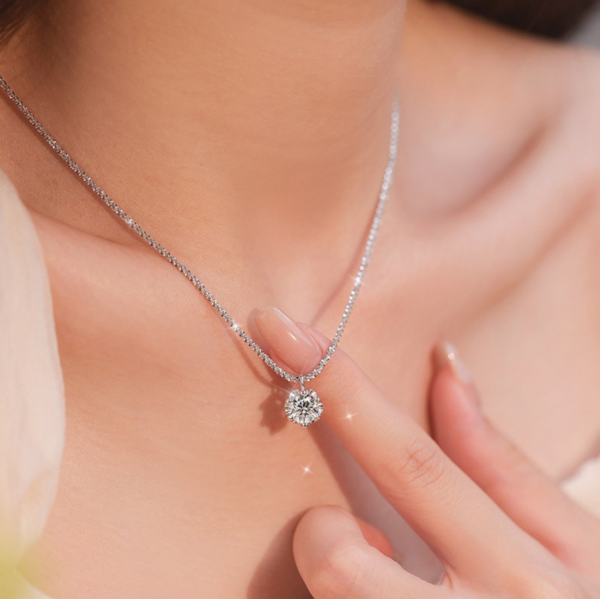 Moissanite Necklaces for Women 925 Sterling Silver Sparkling Cauliflower Chain w