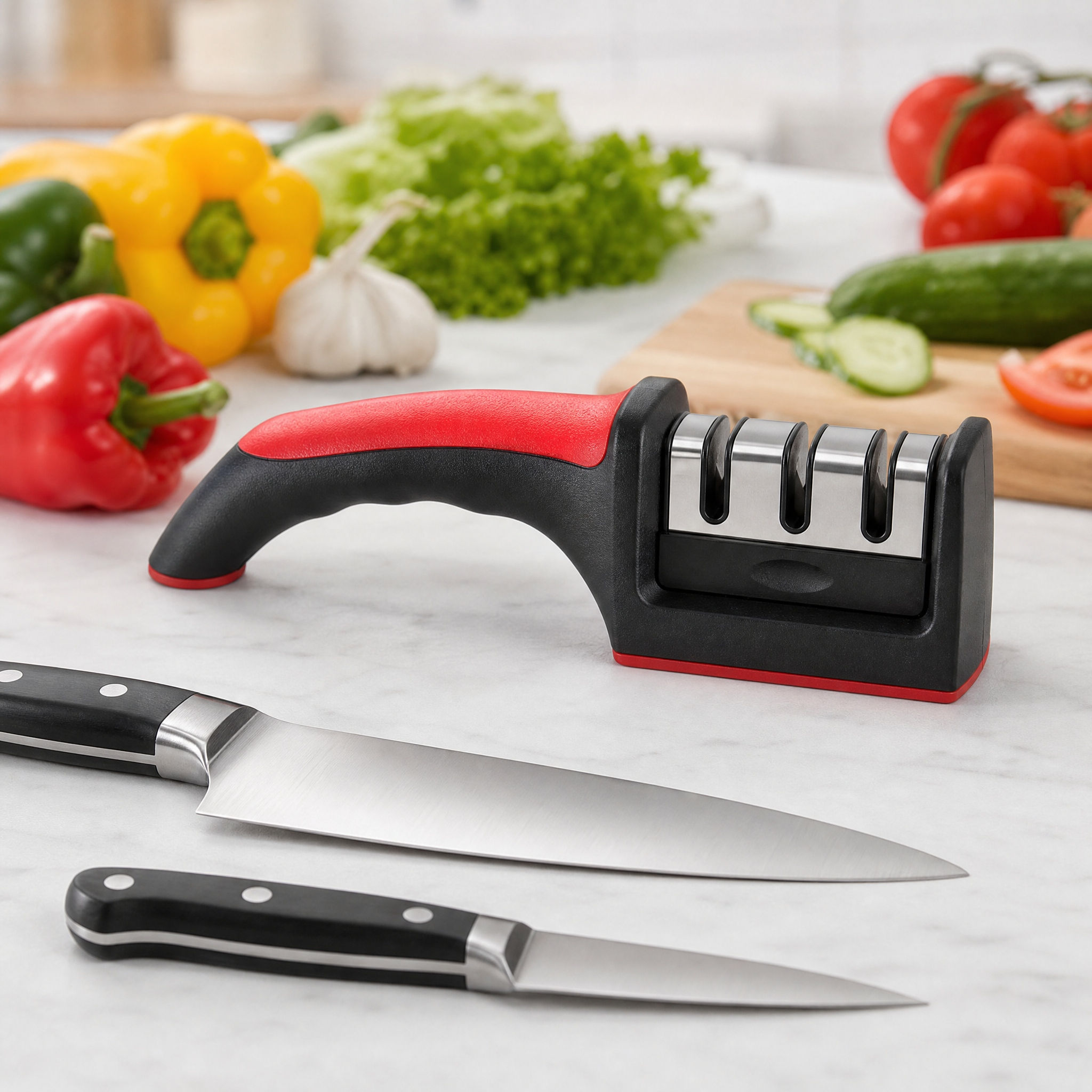 3-in-1 Knife Sharpener with 3 Tungsten Steel Stages, 21cm Sharpener for Chef & K
