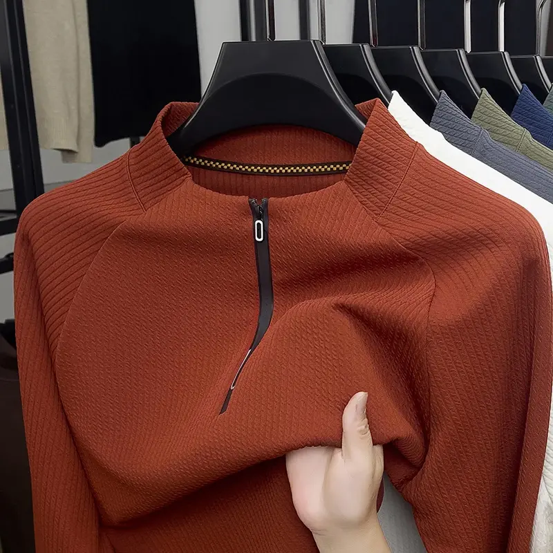 Autumn and Winter Men's Velvet Hoodie Long Sleeve Zipper T-shirt Solid Color Fas