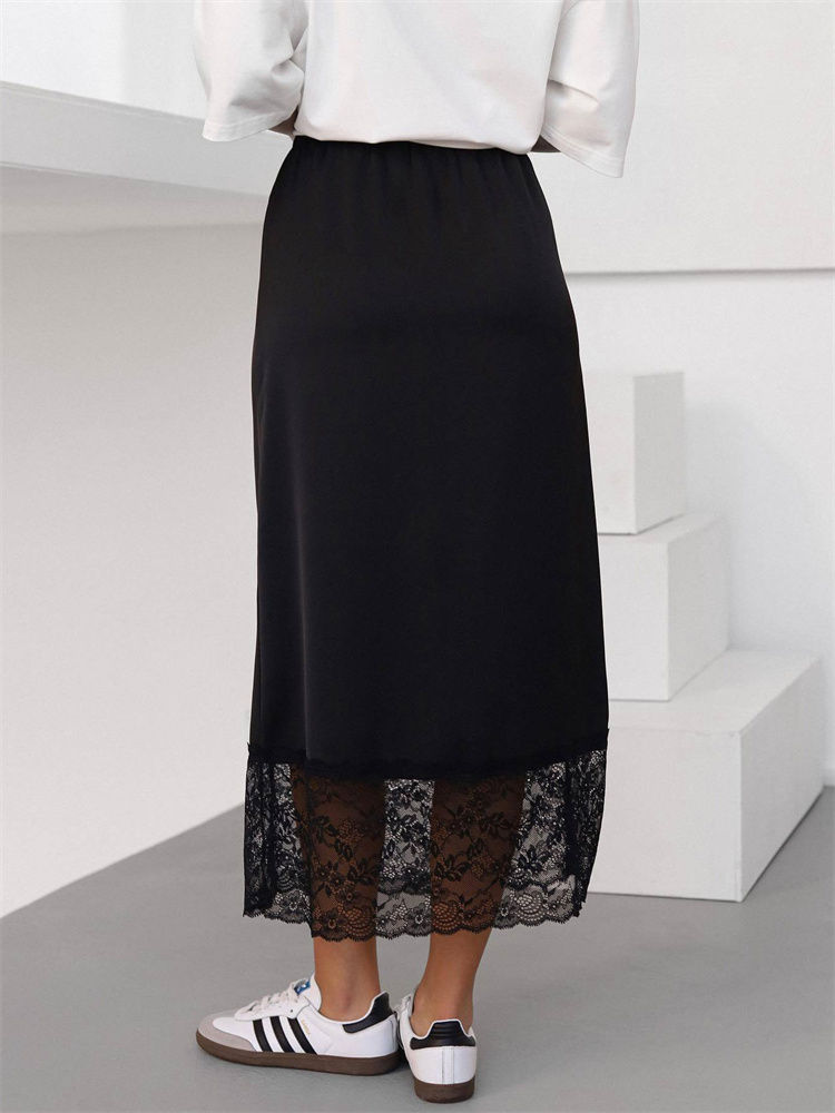 Tossy White Casual Lace Long Skirt For Women Slim High Waist Patchwork Elegant C