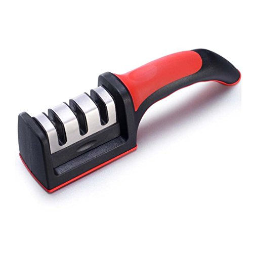 3-in-1 Knife Sharpener with 3 Tungsten Steel Stages, 21cm Sharpener for Chef & K
