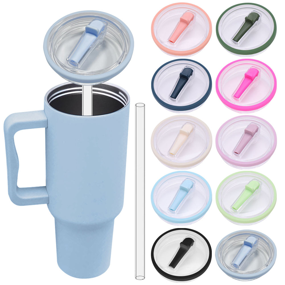40Oz Tumbler Flip Straw Lid Replacement Spill Proof Resistant Tumbler Lid Reusab