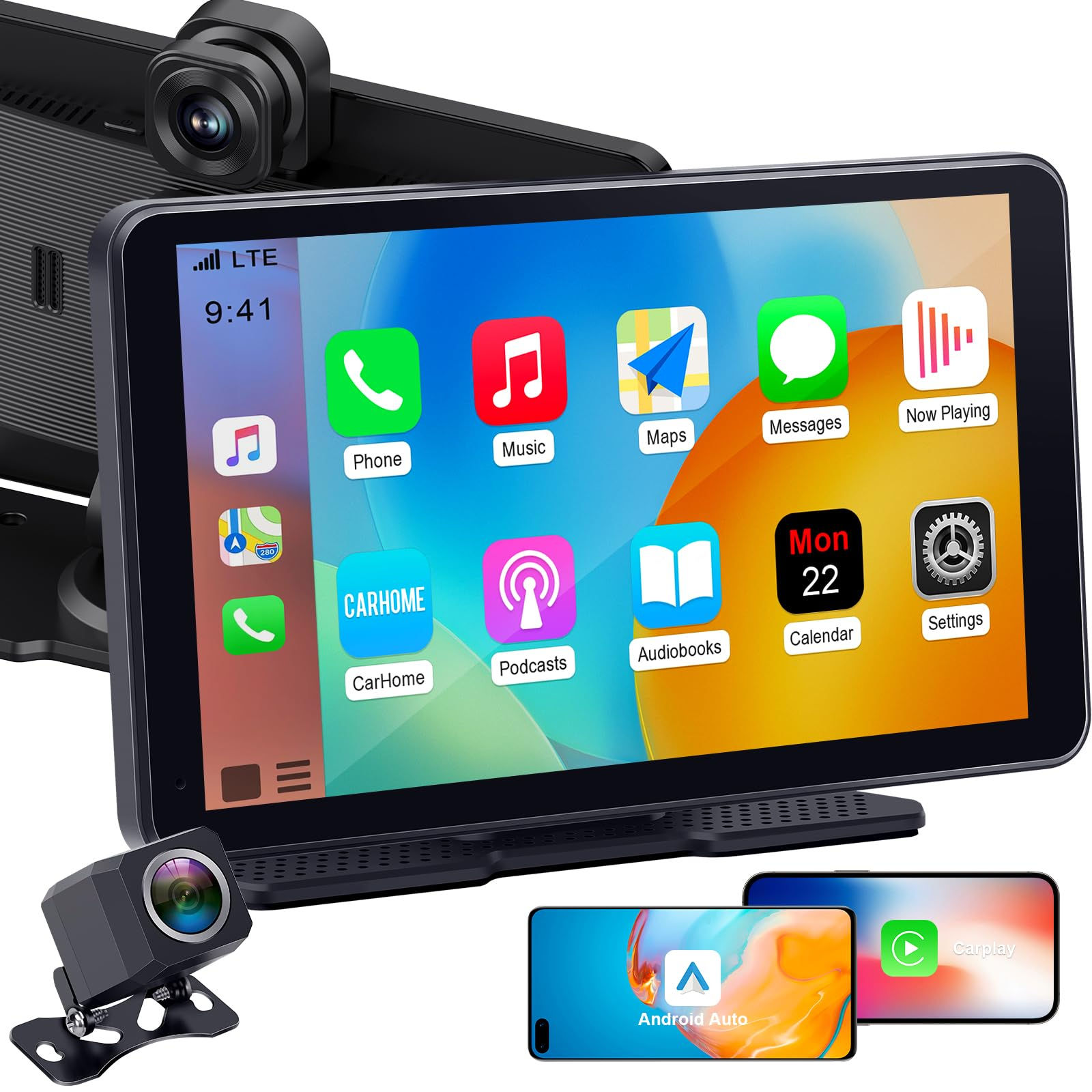 Wireless for CarPlay Dash Cam 7" Touch Screen 8.3MP 170 Angle Car Backup Camera