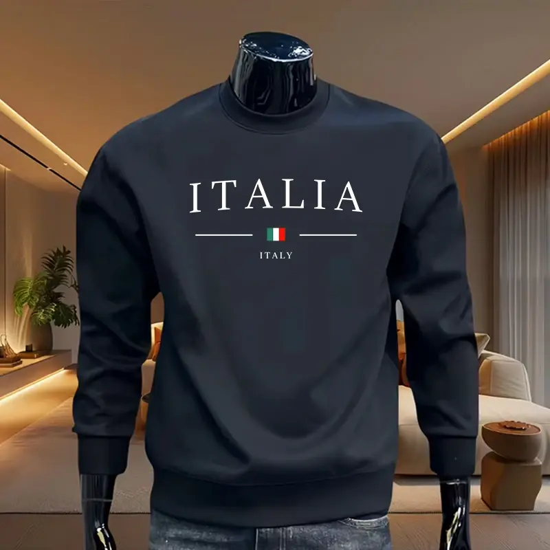 Italy Printing Mens Sweatshirts Casual O-Neck Tops Outdoors Sports Jogging Mens