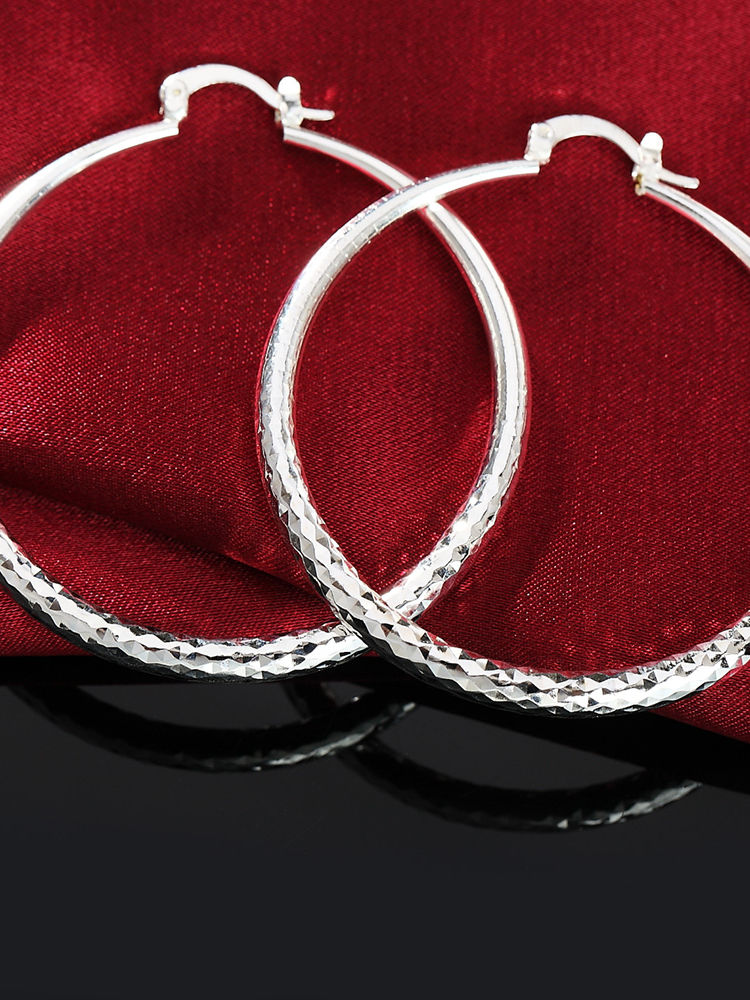 Charms fine 925 Sterling Silver 5CM circle hoop Earrings for Women fashion Prett