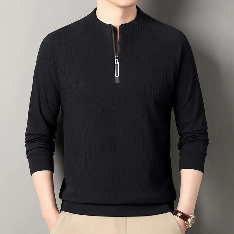 Autumn and Winter Men's Velvet Hoodie Long Sleeve Zipper T-shirt Solid Color Fas