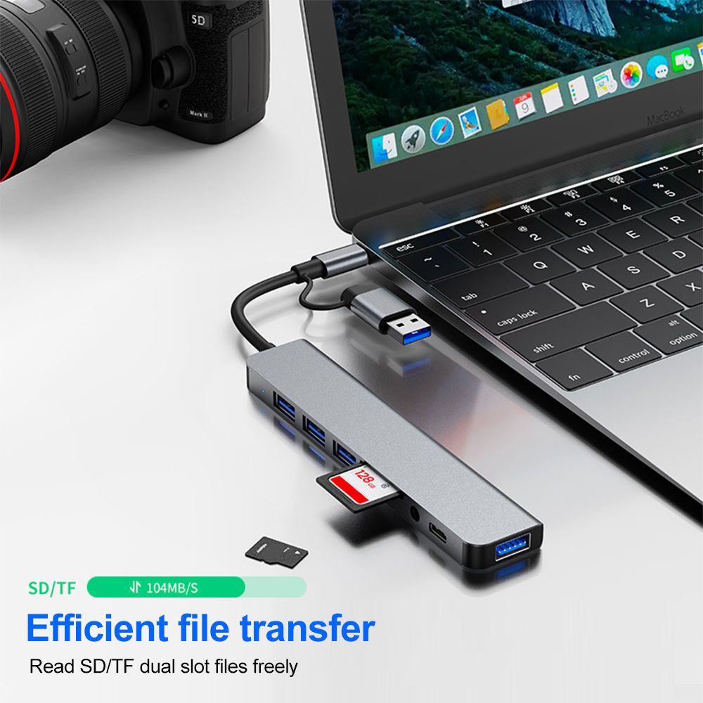 Portable 8-in-2 USB Type-C Docking Station 5Gbps Transmission OTG Function USB 3