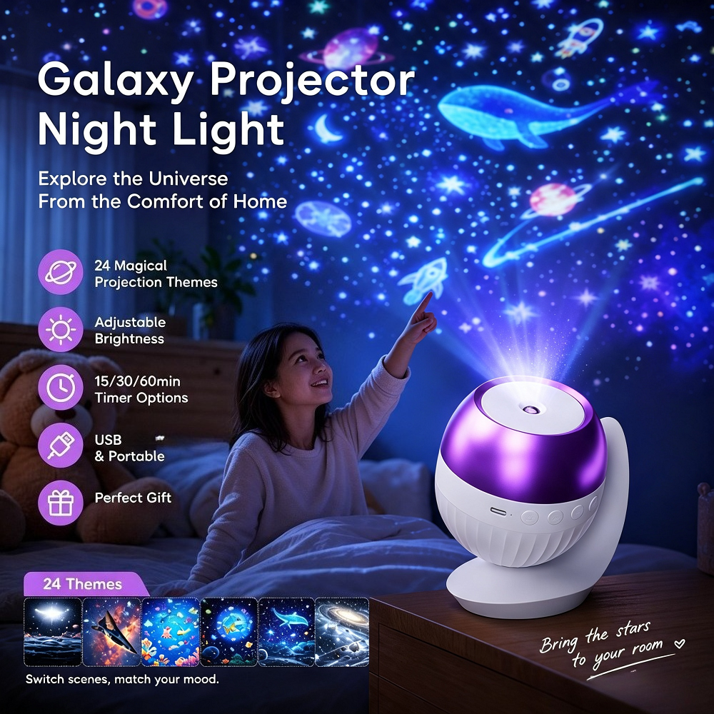 2026 Starry Ocean Galaxy Projector Night Light Auto Timer 24 Patterns 360° Rota