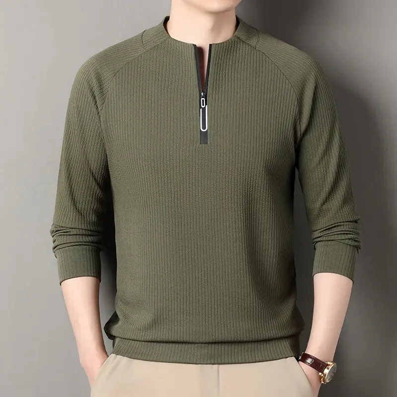 Autumn and Winter Men's Velvet Hoodie Long Sleeve Zipper T-shirt Solid Color Fas