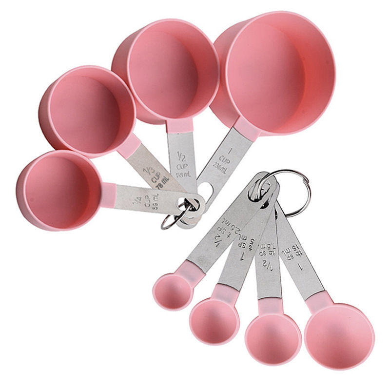 8pcs Measuring Cups & Spoons Set,Stackable Nesting Measure Cups with Stainless S