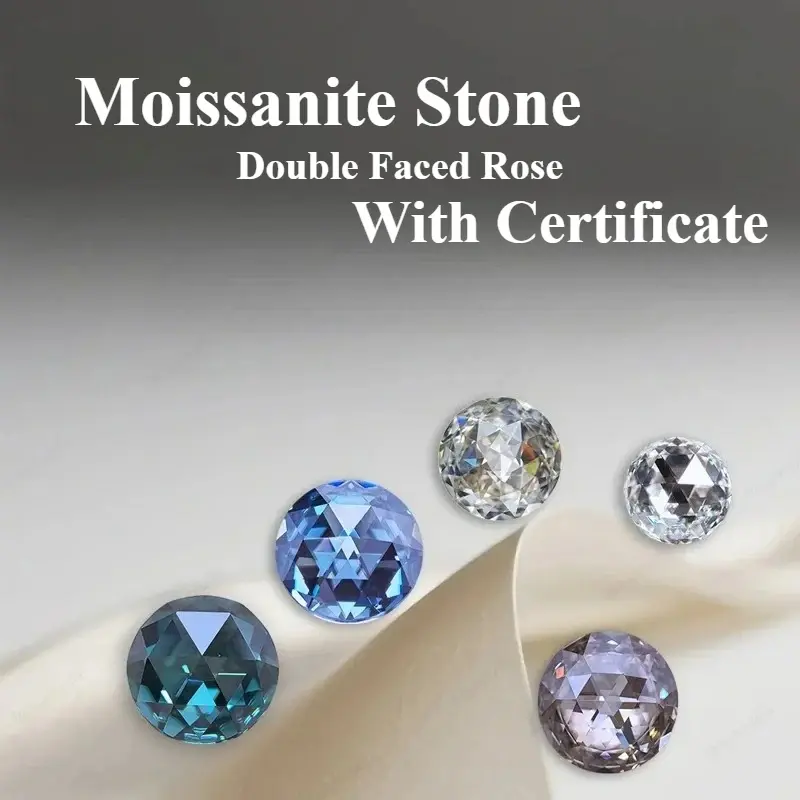 Moissanite Stone Double Faced Rose Cut Multiple Color Charms Gemstone Beads for