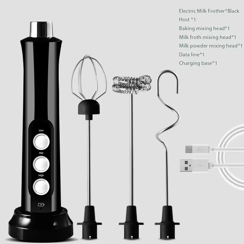 Handheld Wireless Rechargeable Electric Milk Frother 3 Speeds USB Rechargeable F
