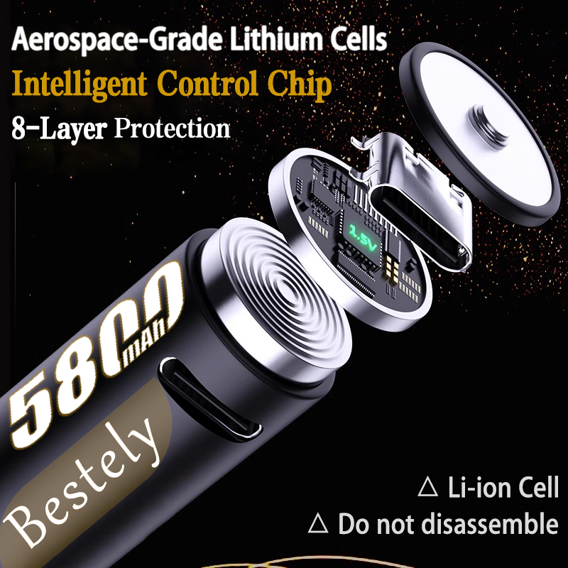 AA Rechargeable Batteries 1.5V 5800mAh Li-ion Battery Long-Lasting High Capacity