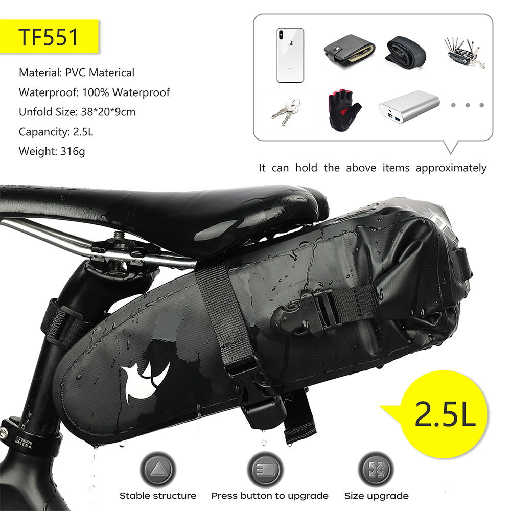 Rhinowalk Bike Saddle Bag Waterproof 13l Large Capacity Foldable