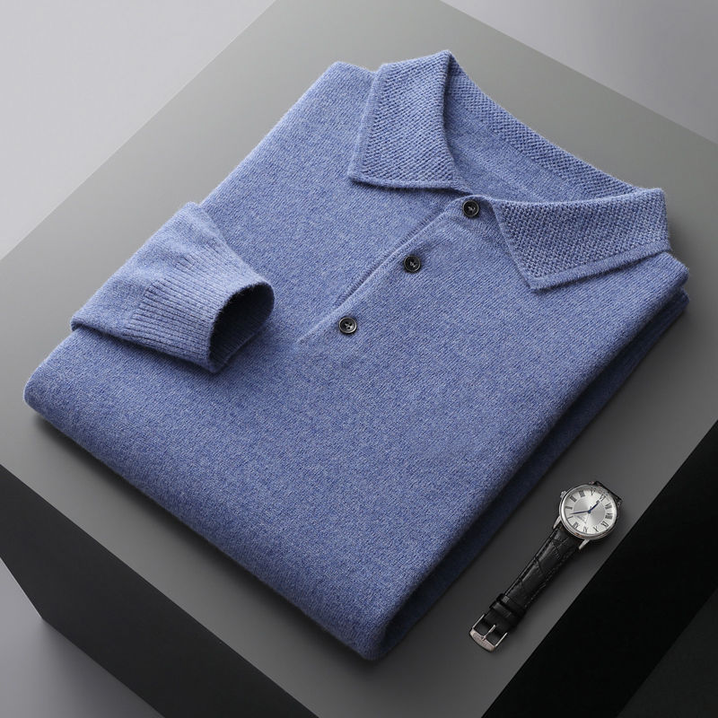 100% Pure Wool Jacket Men's POLO Collar Pullover 2025 Spring and Autumn New Knit