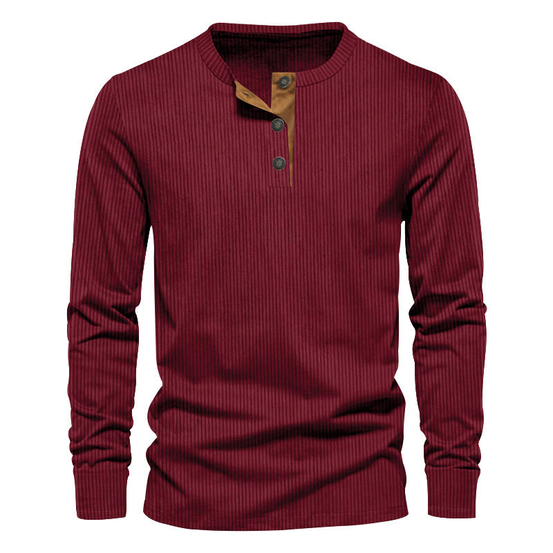 Spring and Autumn New Men's Long Sleeve T-shirt Corduroy Retro Casual Men's Clot