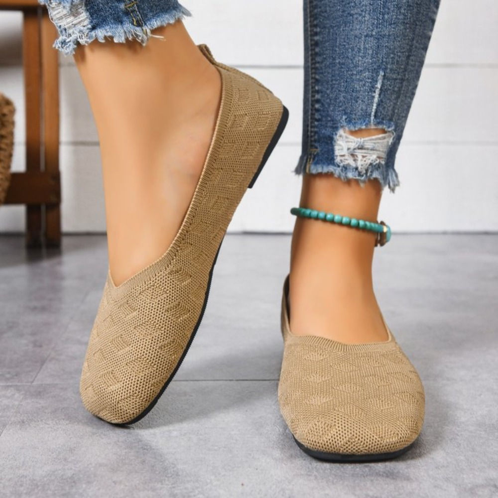 New 2026 Spring/autumn Square Toe Flat Office Boat Solid Color Knitted Slip on S