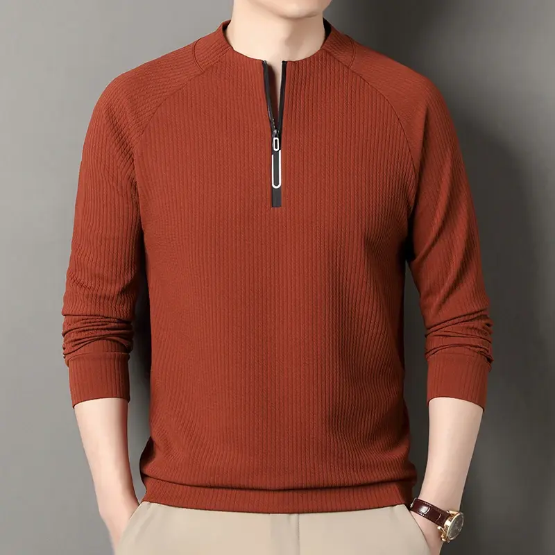 Autumn and Winter Men's Velvet Hoodie Long Sleeve Zipper T-shirt Solid Color Fas