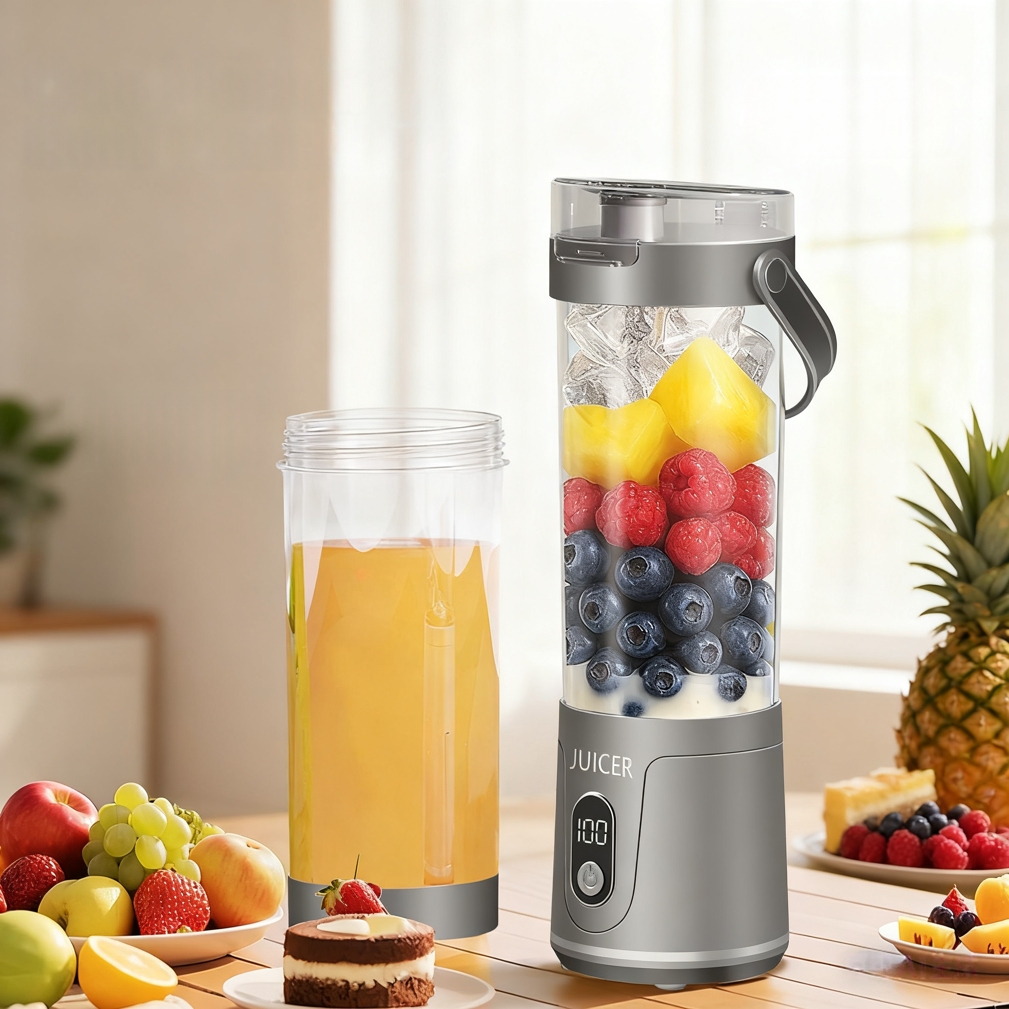 Portable Blender,2 IN 1 Electric Juicer Bottle for Fresh Juice,600ML BPA Free Tr