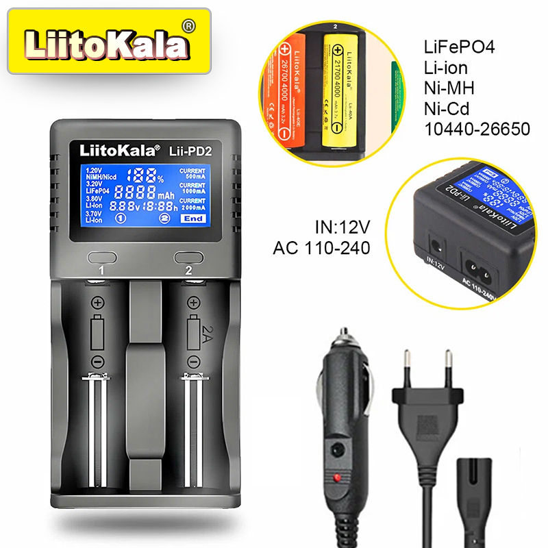 LiitoKala Lii-PD4/PD2 AC PD Charger LCD Fast Charging 4/2-Bay for 21700/18650/AA