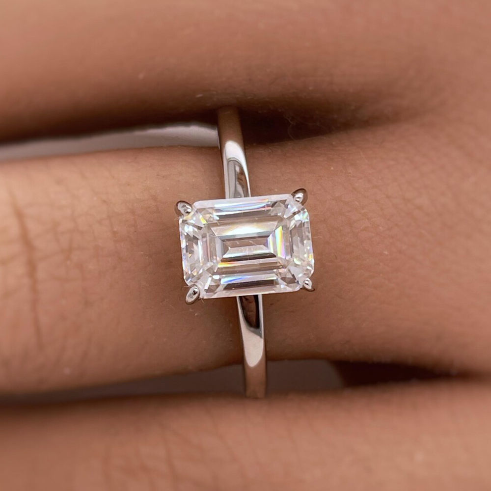1CT 2CT 3CT Emerald/Radiant Cut Moissanite Engagement Ring Solitaire Lab Diamond
