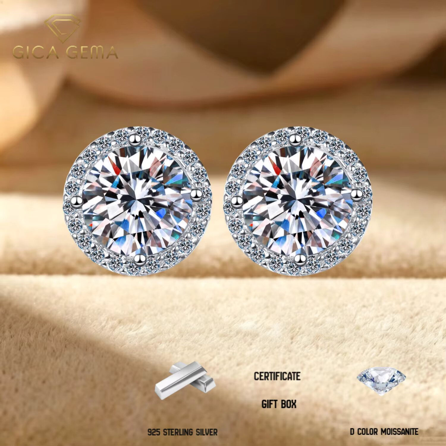 1CT*2 D VVS1 Multi-color Moissanite S925 Earrings Exquisite Jewelry for Women t