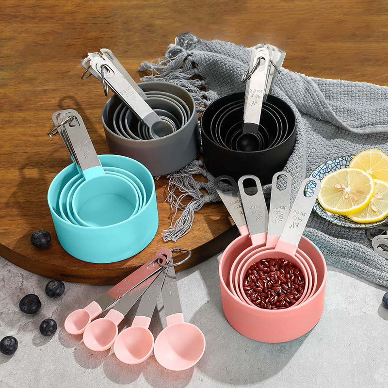 8pcs Measuring Cups & Spoons Set,Stackable Nesting Measure Cups with Stainless S