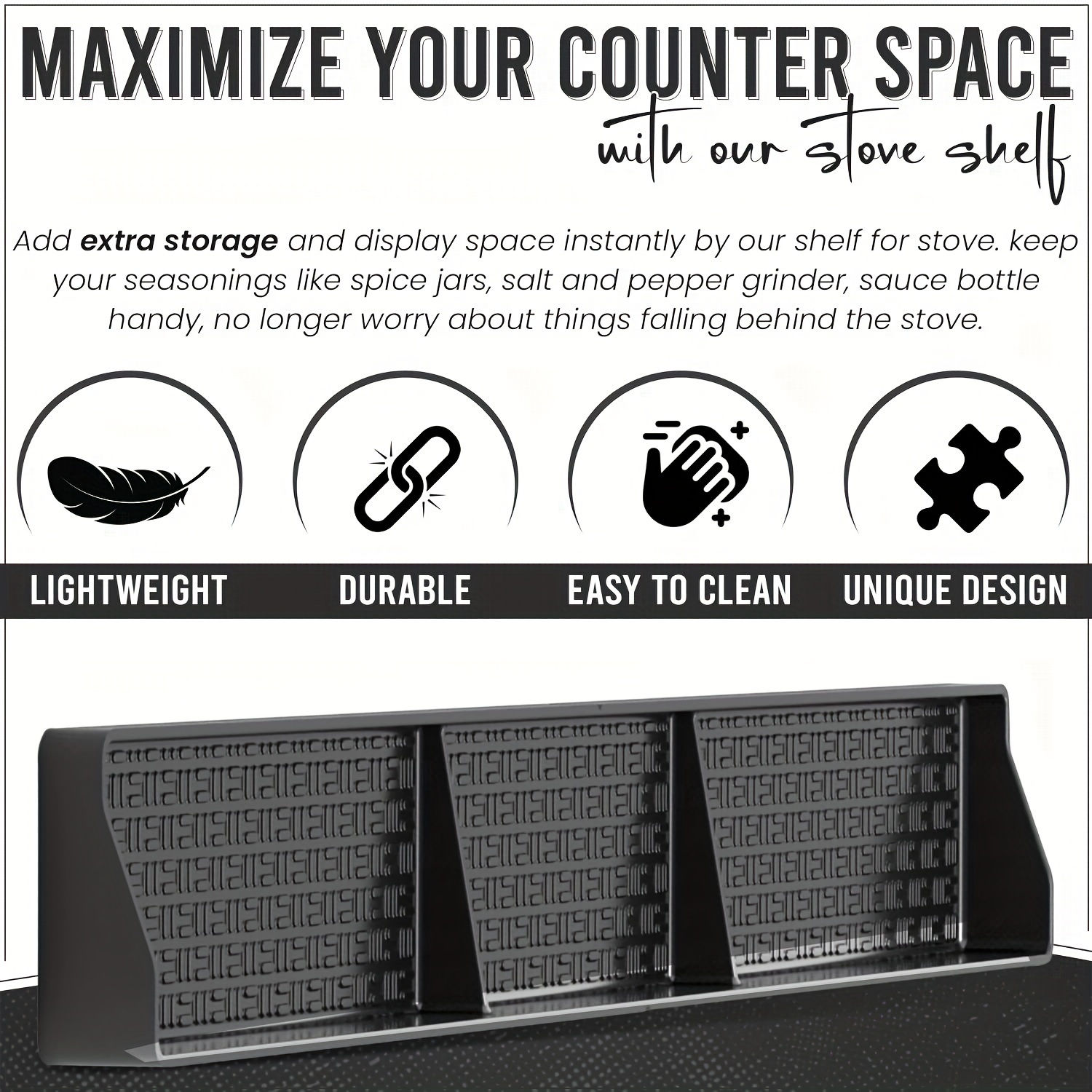 Magnetic Stove Top Shelf Over the Stove Spice Rack with Fall-Proof Design Univer