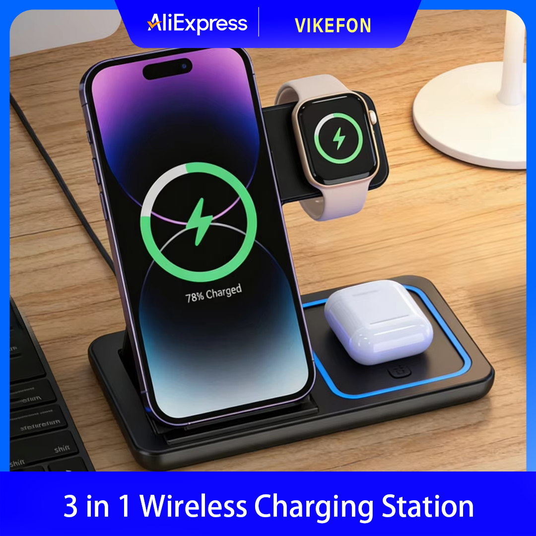 Foldable 3 in 1 Wireless Charging Station for iPhone 17 16 15 14 13 12 Pro Max i