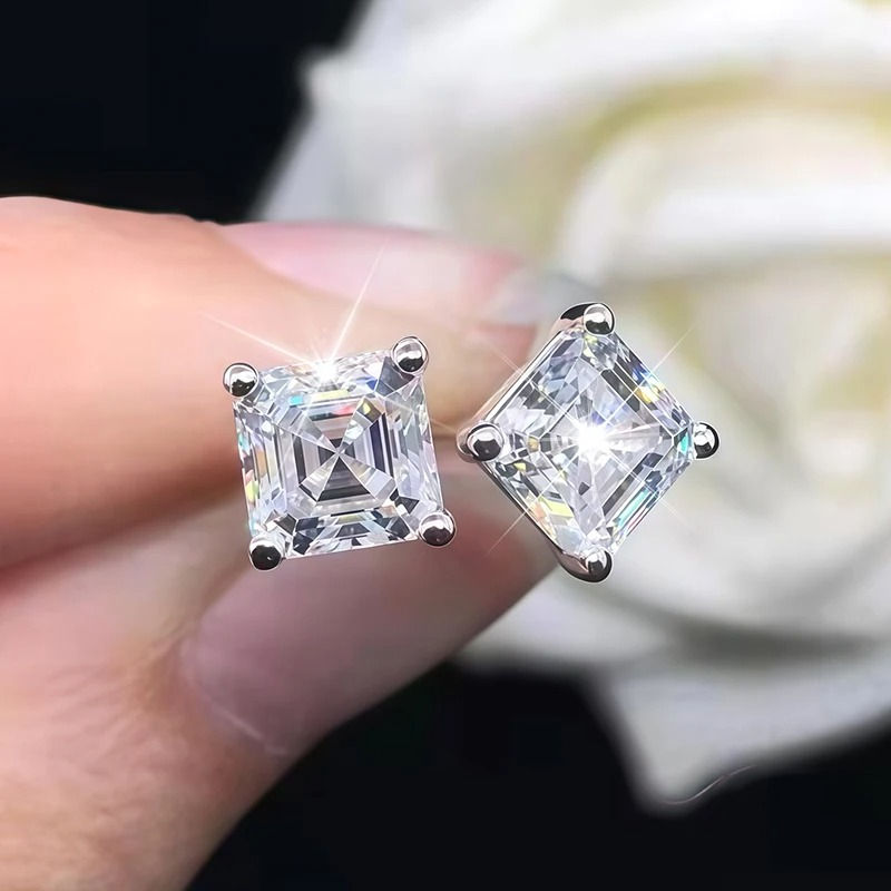 0.3~3.0ct Princess Cut Moissanite Earrings 925 Silver GRA Certificate Screw Ear