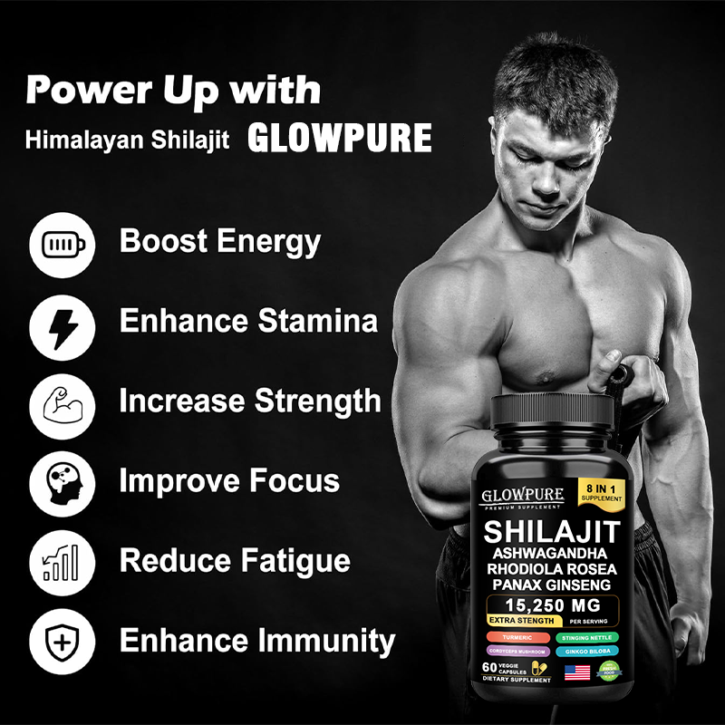 Shilajit 8-in-1 Supplement with Ginseng & Ashwagandha Supports Brain Memory Ener