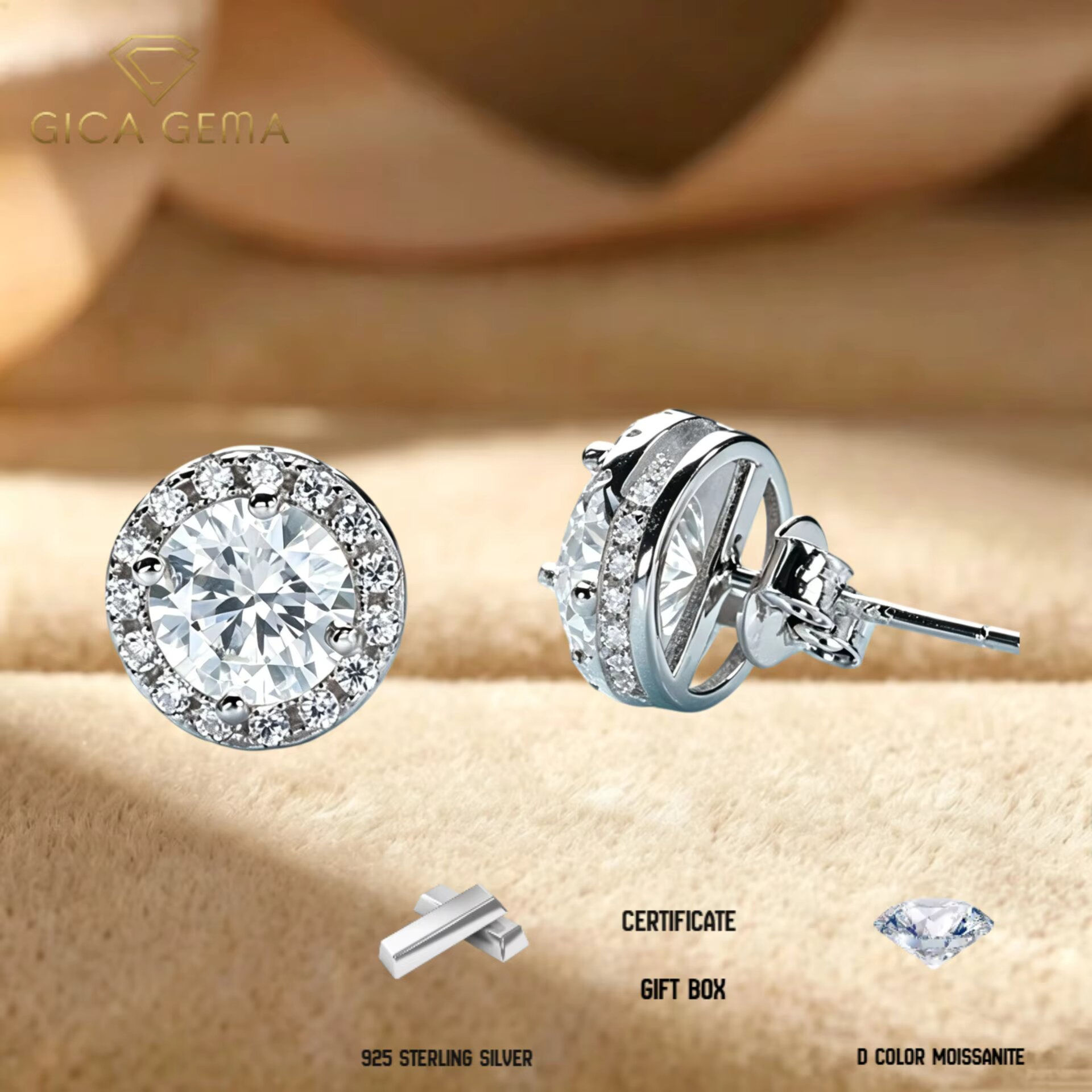 1CT*2 D VVS1 Multi-color Moissanite S925 Earrings Exquisite Jewelry for Women t