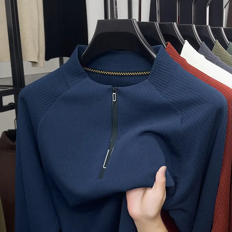 Autumn and Winter Men's Velvet Hoodie Long Sleeve Zipper T-shirt Solid Color Fas