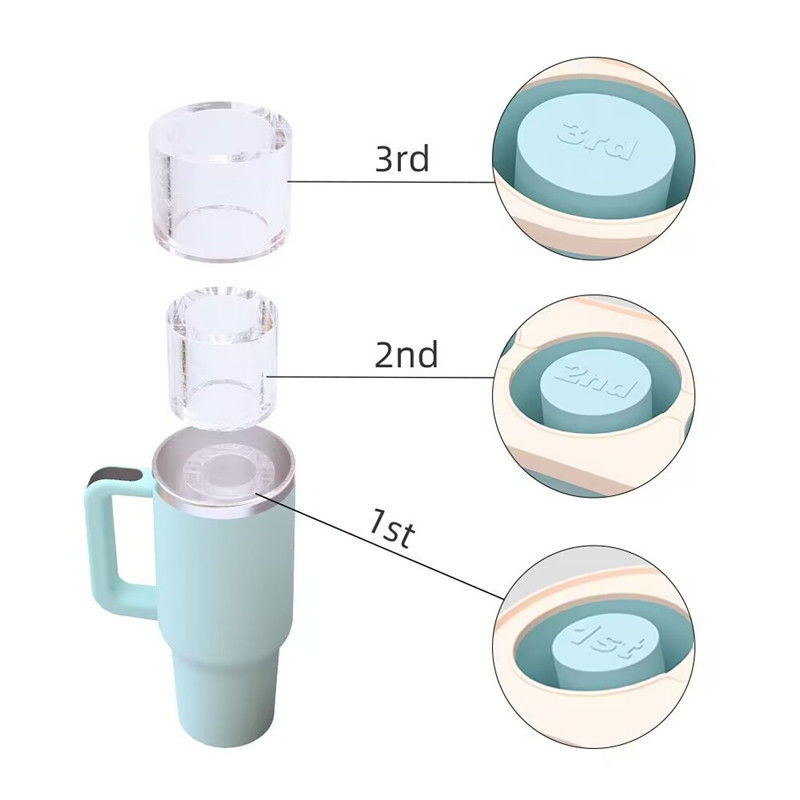3-Grid Ice Cube Tray For Stanley 30/40 Oz Tumbler Cups Reusable Cylinder Silicon