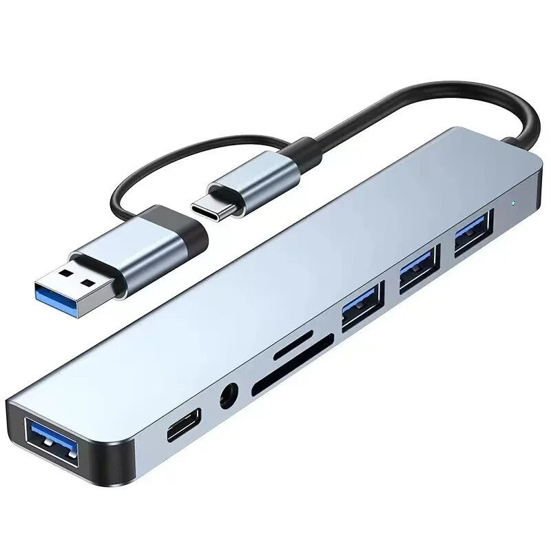 8 In 2 USB HUB With Splitter Card Reader, USB C Port, USB 3.0 / 2.0, SD/TF Split