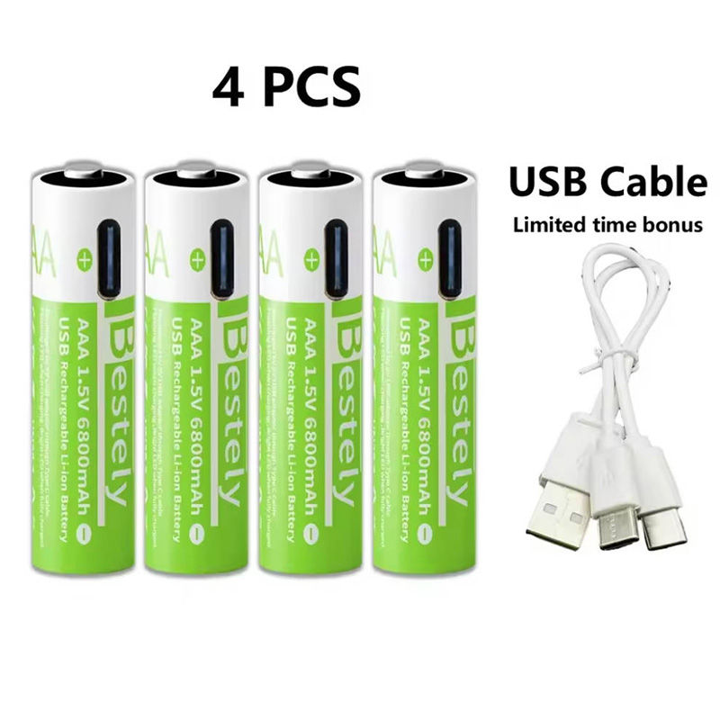 New 1.5V 6800mAh AAA Rechargeable Lithium Battery, USB-C Charge, for Cameras, E