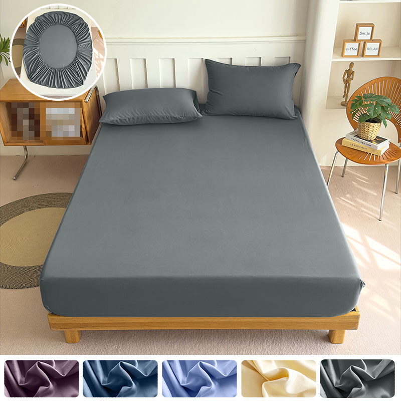 90/120/150/180x200 Fitted Bed Sheet With Elastic Band Solid Color Mattress Cover