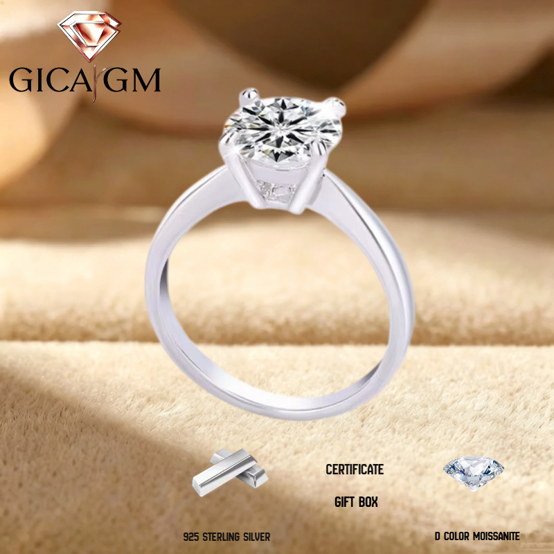 2CT Blue D VVS1 Moissanite Ring in S925 Sterling Silver High Quality Ring Ideal
