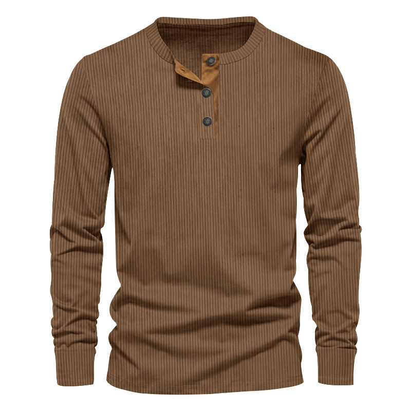 Spring and Autumn New Men's Long Sleeve T-shirt Corduroy Retro Casual Men's Clot
