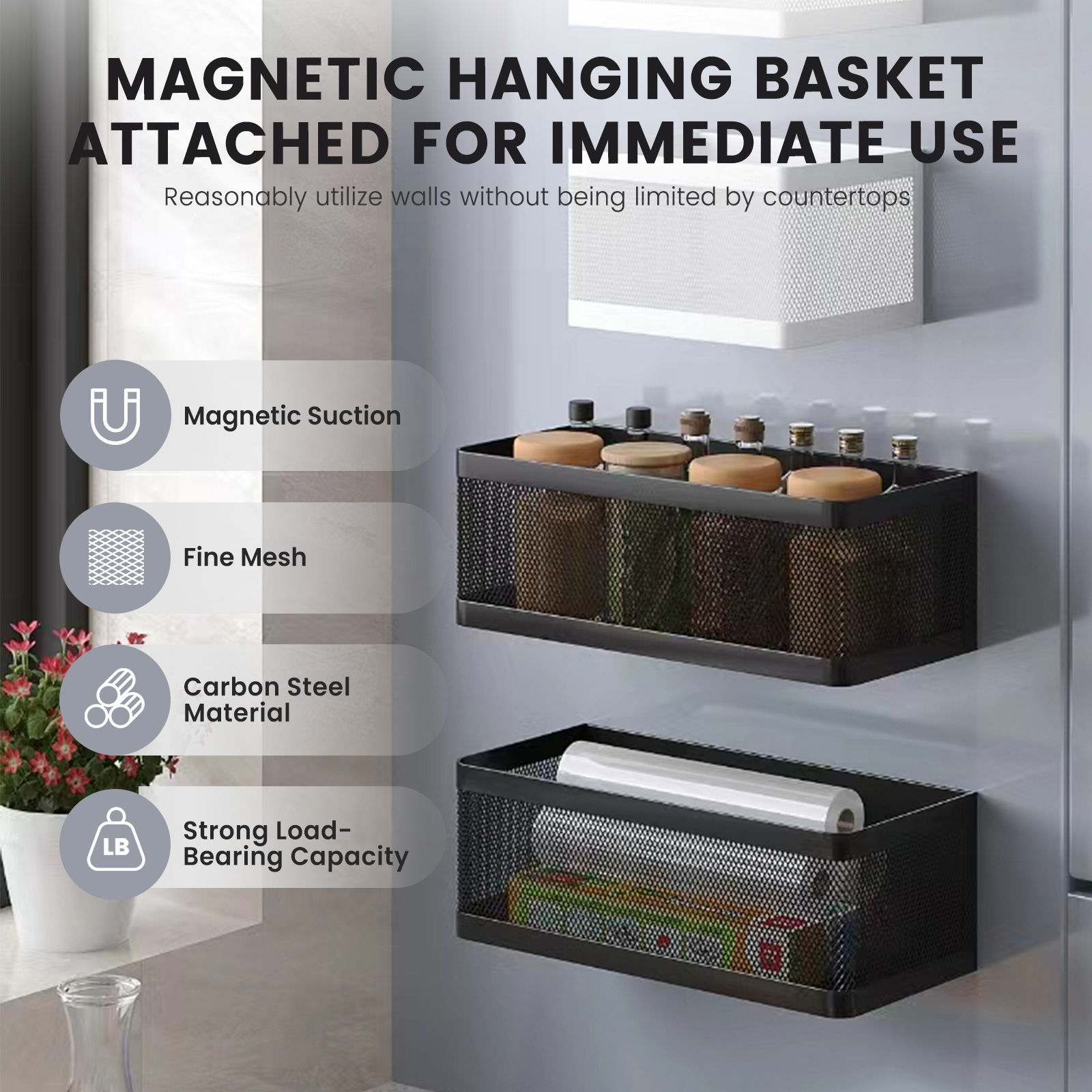 Magnetic Refrigerator Storage Rack, Magnetic Spice Rack, Metal Magnetic Hanging
