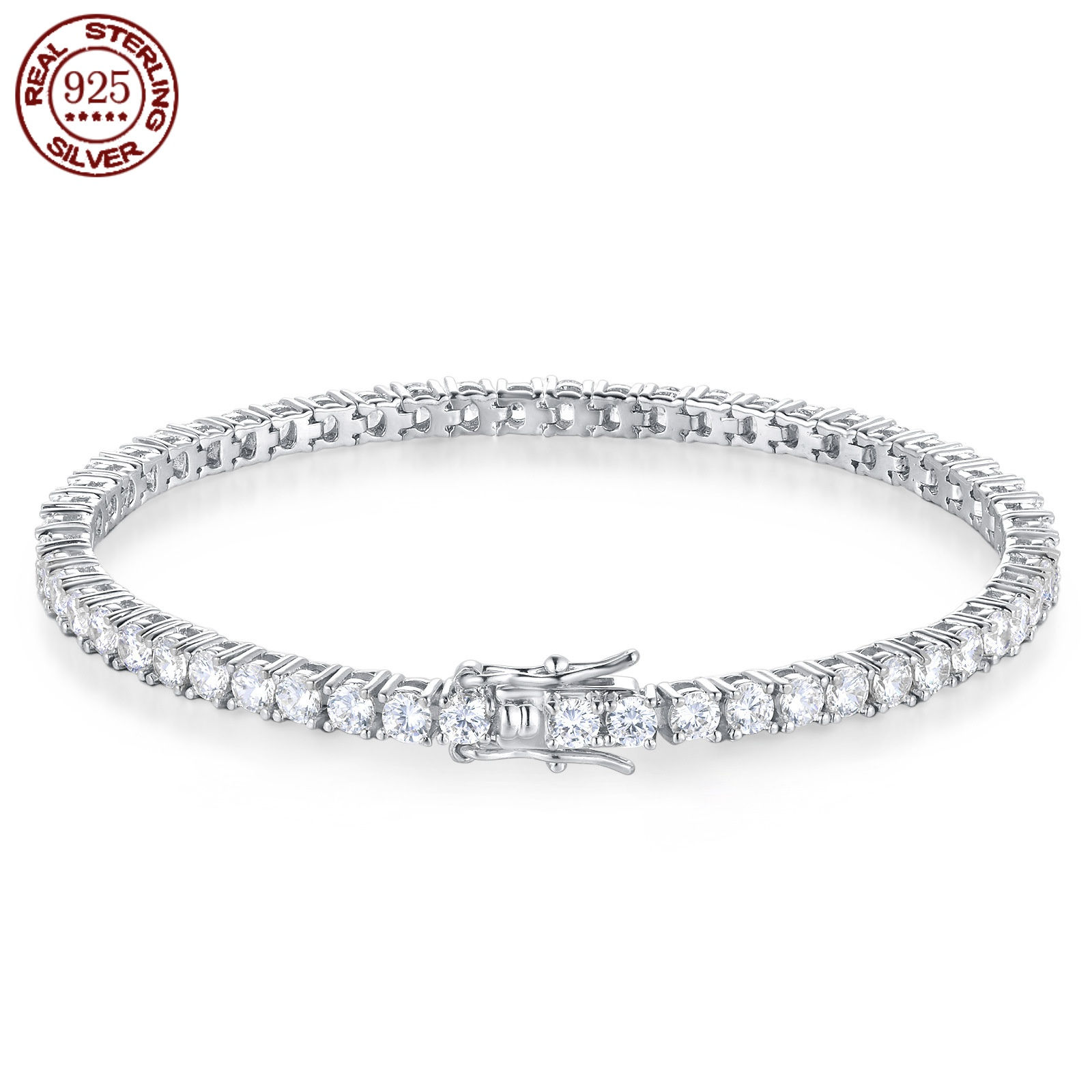 100% Real Moissanite Tennis Bracelet 925 Sterling Silver Plated 18K Gold with GR
