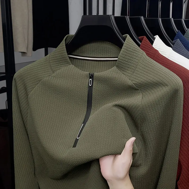 Autumn Winter Men's Velvet Hoodie Long Sleeve Zipper T – shirt Solid Color
