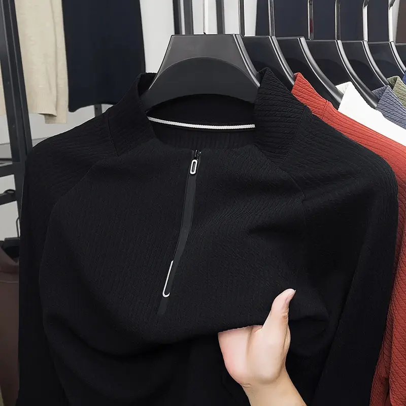 Autumn and Winter Men's Velvet Hoodie Long Sleeve Zipper T-shirt Solid Color Fas
