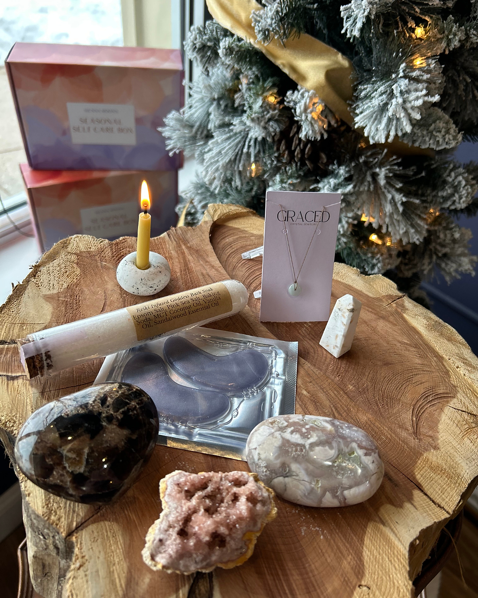 Crystals, jewelry and tools for winter self care subscription box