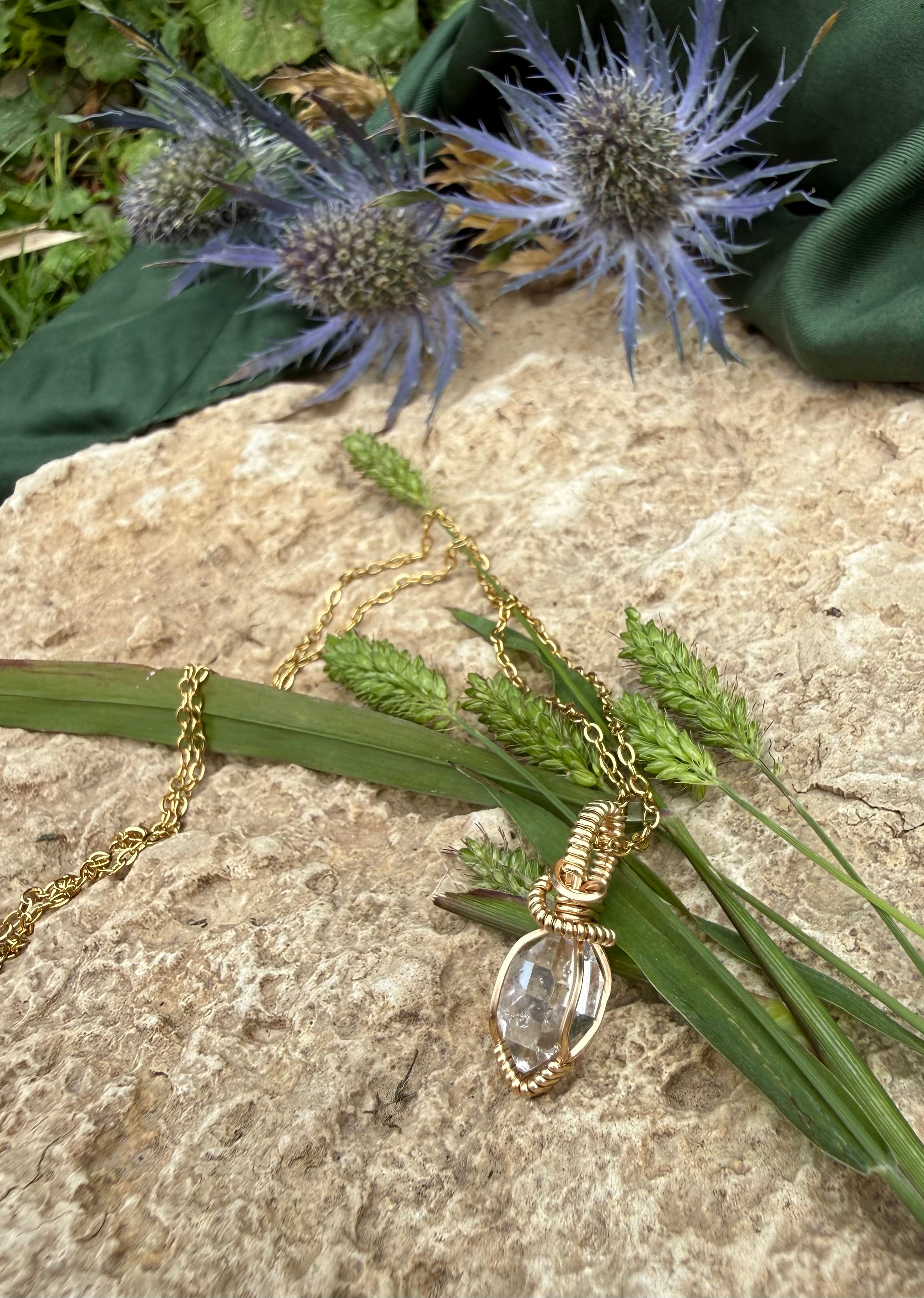 Herkimer 14k Gold Filled Pendant - Hand wrapped in 14k Gold filled wire