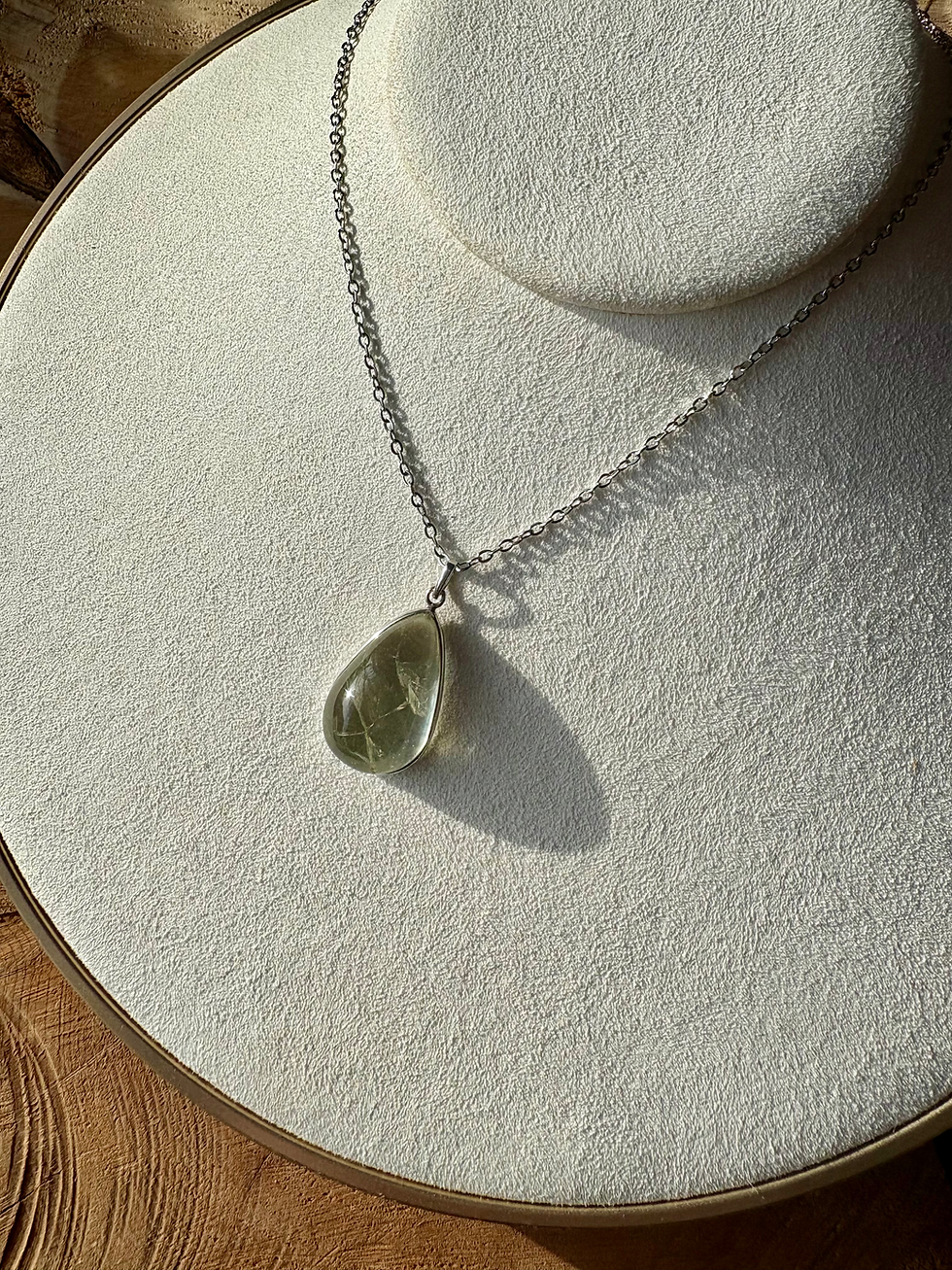 Thumbnail: A light green prasiolite crystal silver necklace