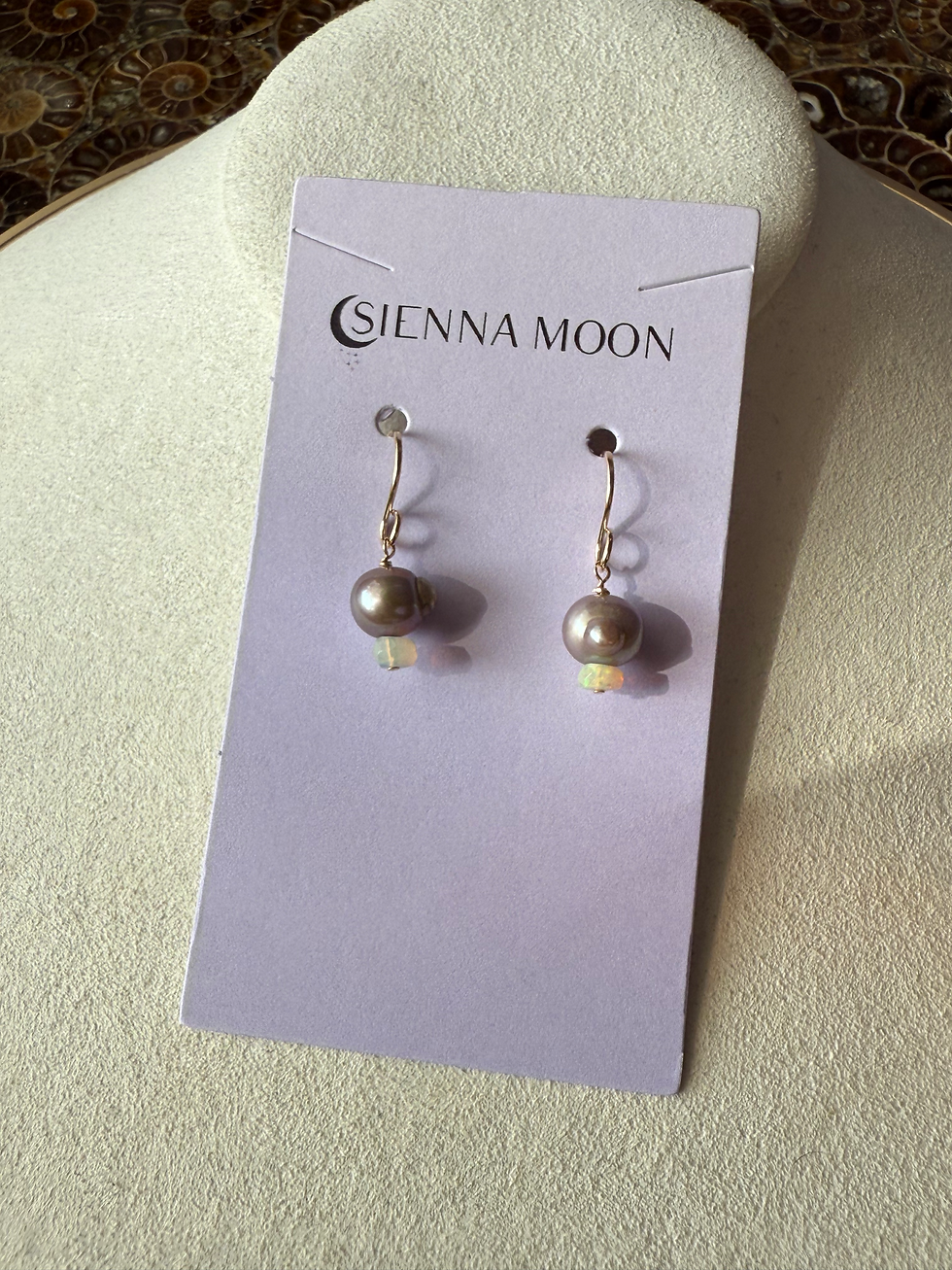 Thumbnail: Natural Ethiopian Opal and Black Pearl Earrings