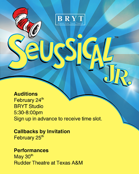 Auditions 600pm February 16th & 17th BRYT Studio - College Station Callbacks by Invitation