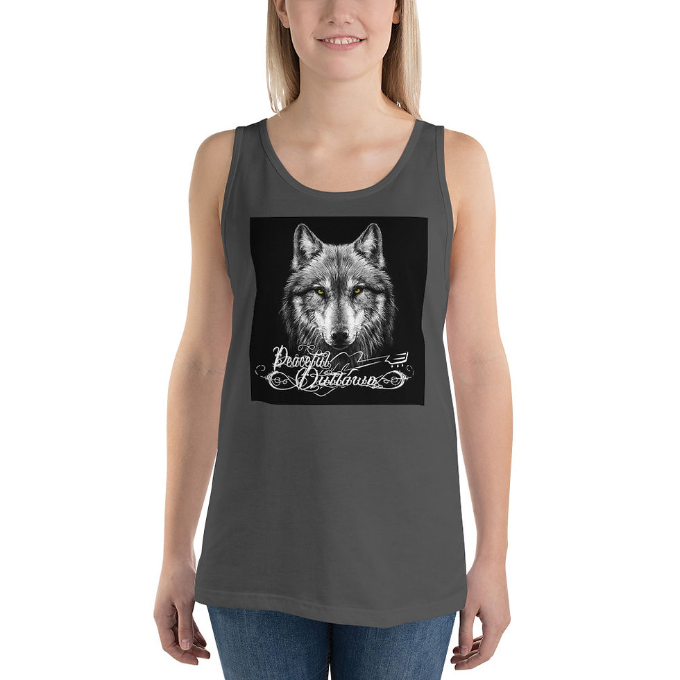 Thumbnail: Peaceful Outlaws Wolf Logo Unisex Tank Top